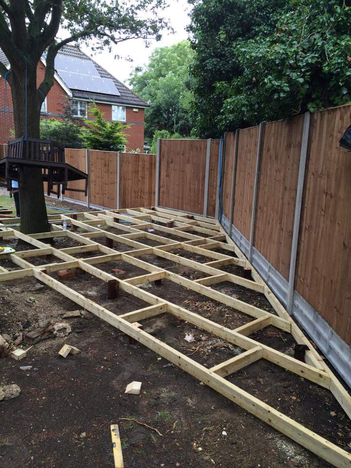 Freshly installed timber garden deck with clean board lines in a North East garden